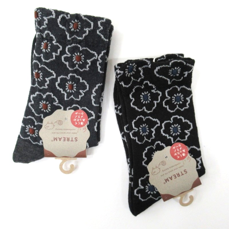 STREAM あったかメリノウール 花枠フロート柄クルーソックス